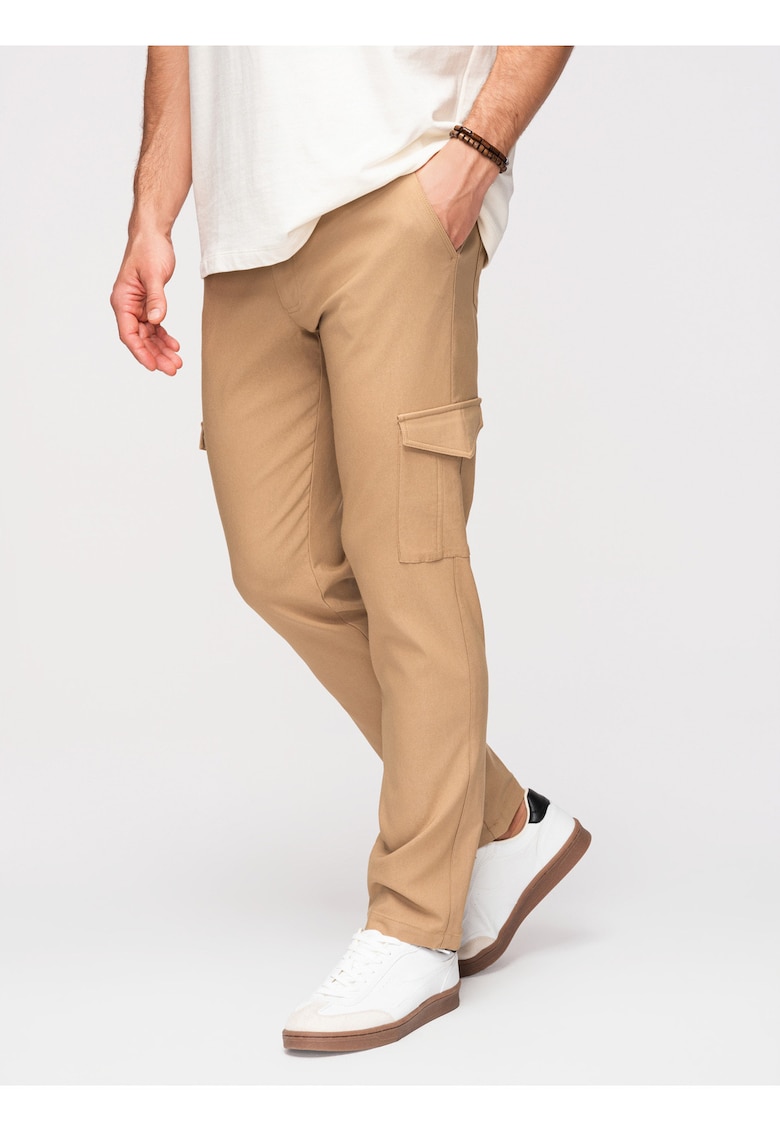 Pantaloni Cargo Barbati - Croiala Regular - Material Elastic - Olive Inchis - Maro