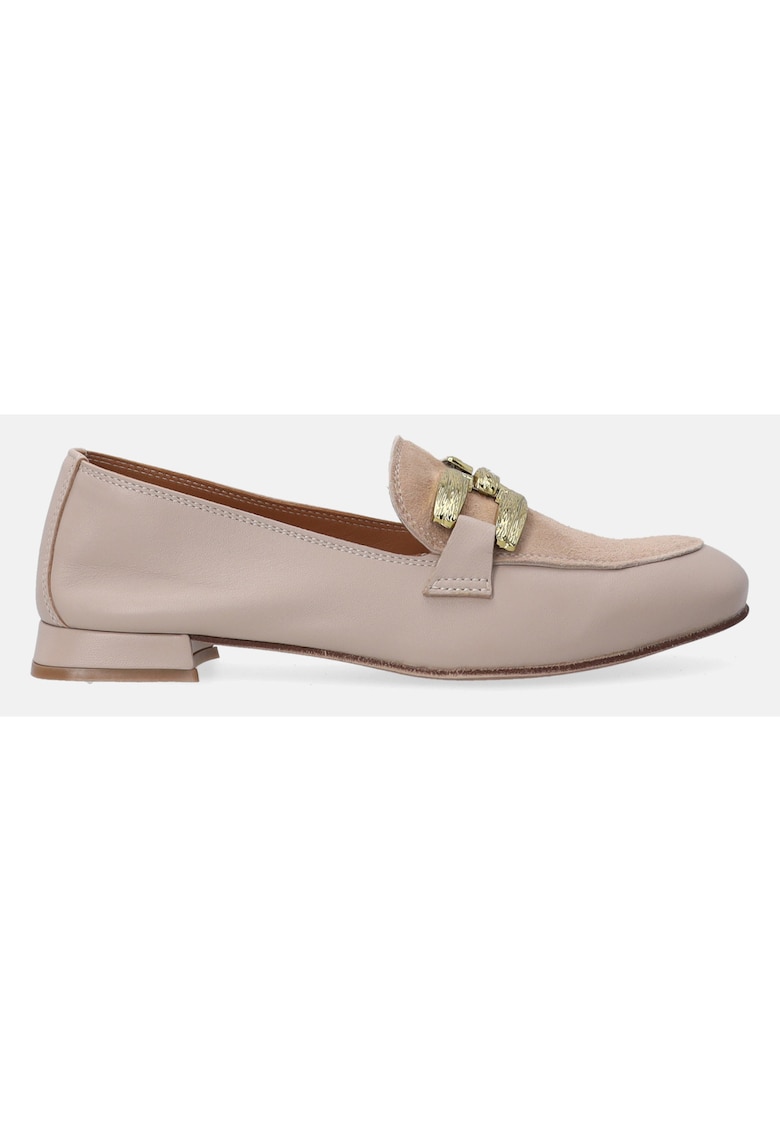 Pantofi loafer cu insertii din piele intoarsa si detaliu metalic