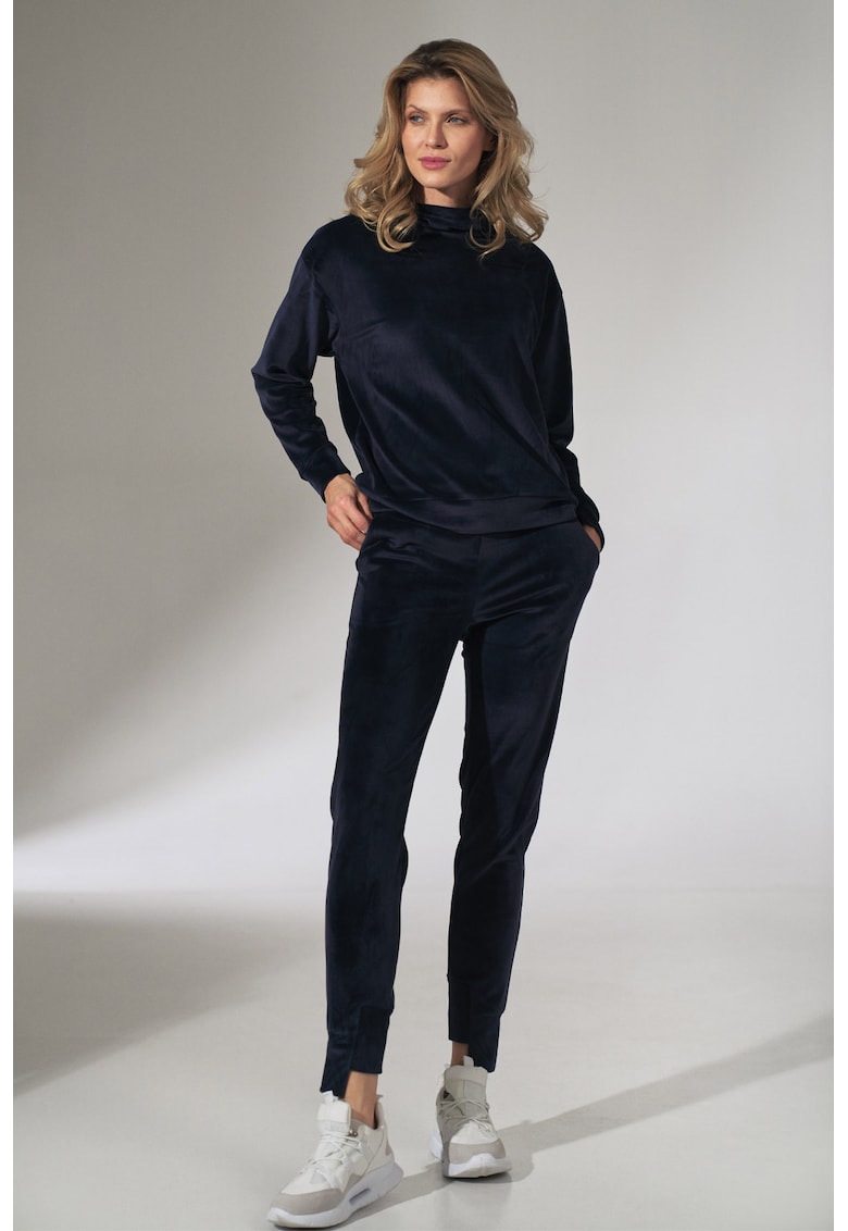 Set casual dama hanorac cu maneca lunga si pantaloni conici - bleumarin - velur