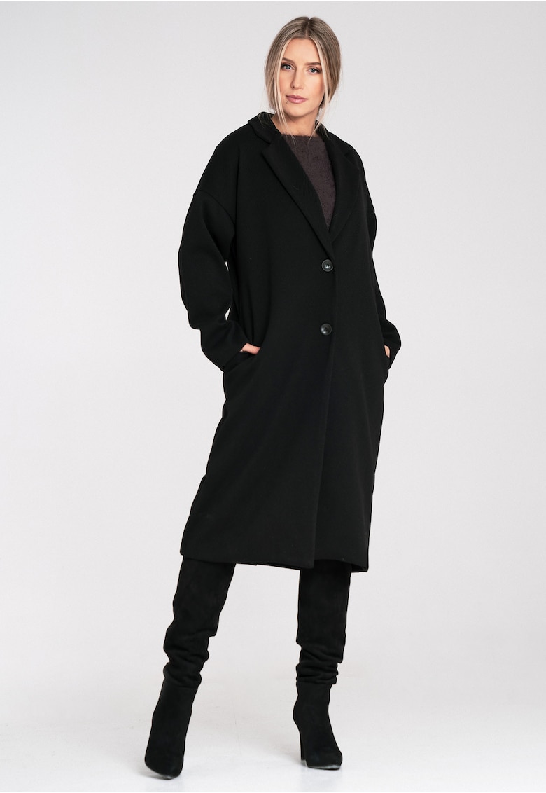 Palton de dama - cu nasturi - cu guler clasic - maneca lunga - M1291 - negru -