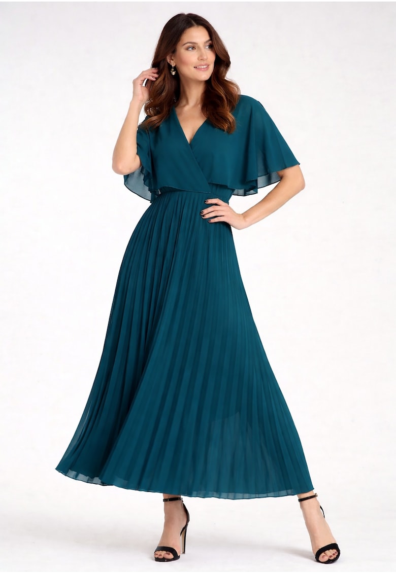 Rochie maxi decolteu petrecut - plisata - albastru -