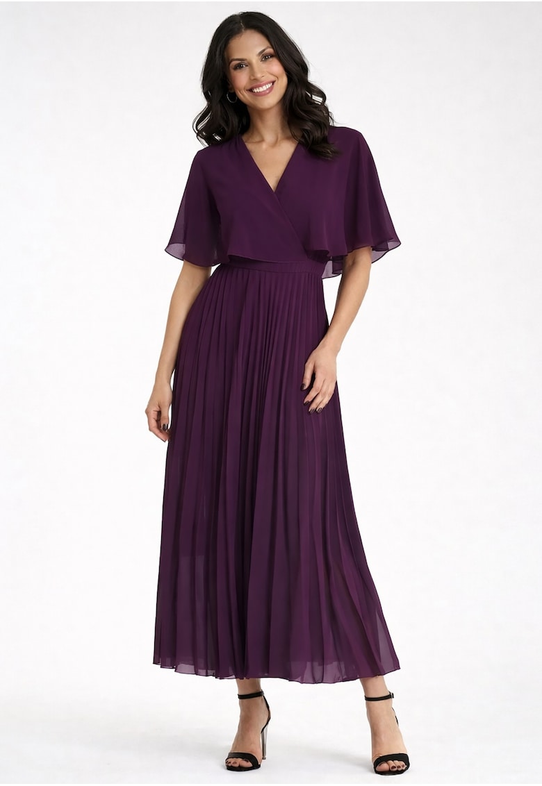 Rochie maxi decolteu petrecut - maneca scurta - violet - vaporoasa -