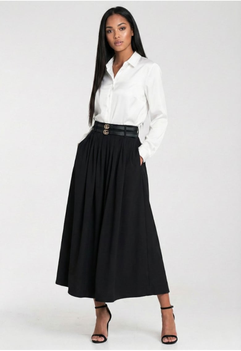 Fusta midi evazata - talie inalta - pliuri - neagra