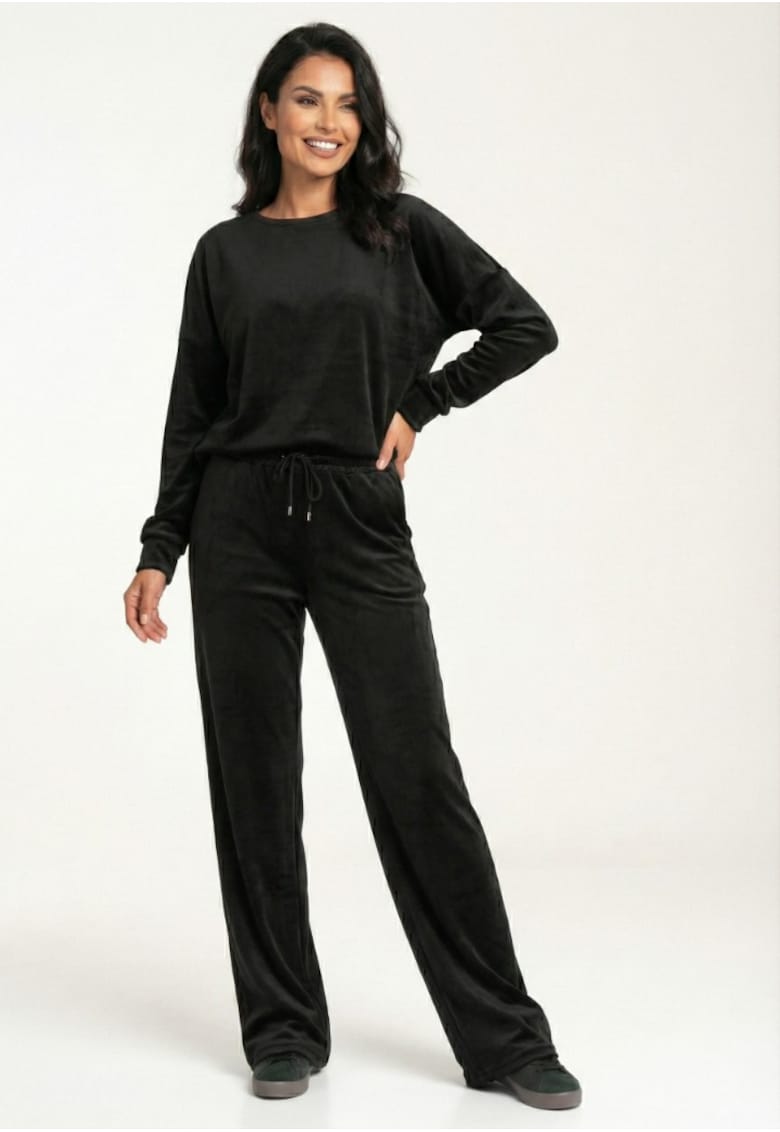 Set casual dama bluza lejera si pantaloni lungi - negru - velur