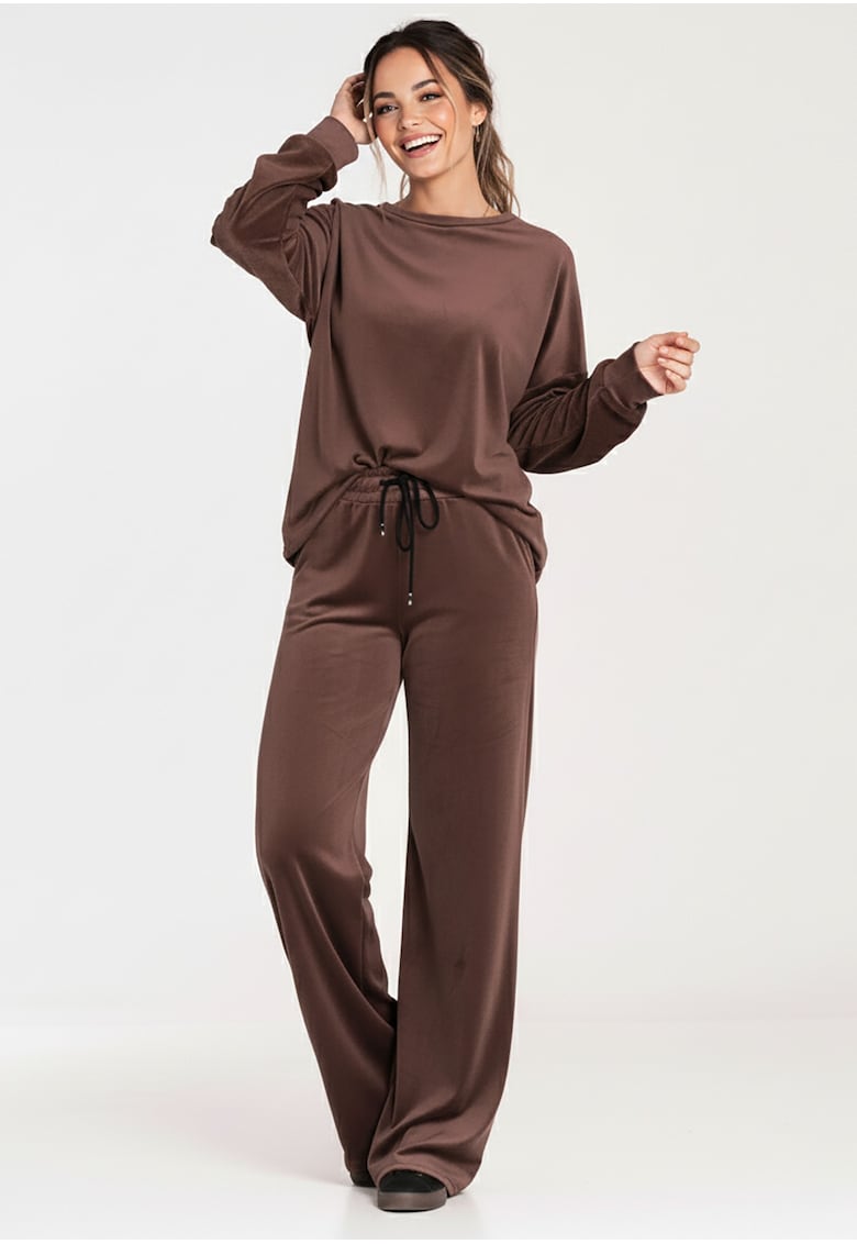 Set dama bluza lejera si pantaloni lungi - maro - velur