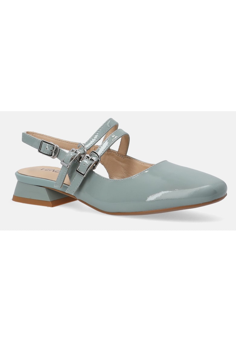 Pantofi slingback din piele lacuita cu varf patrat -