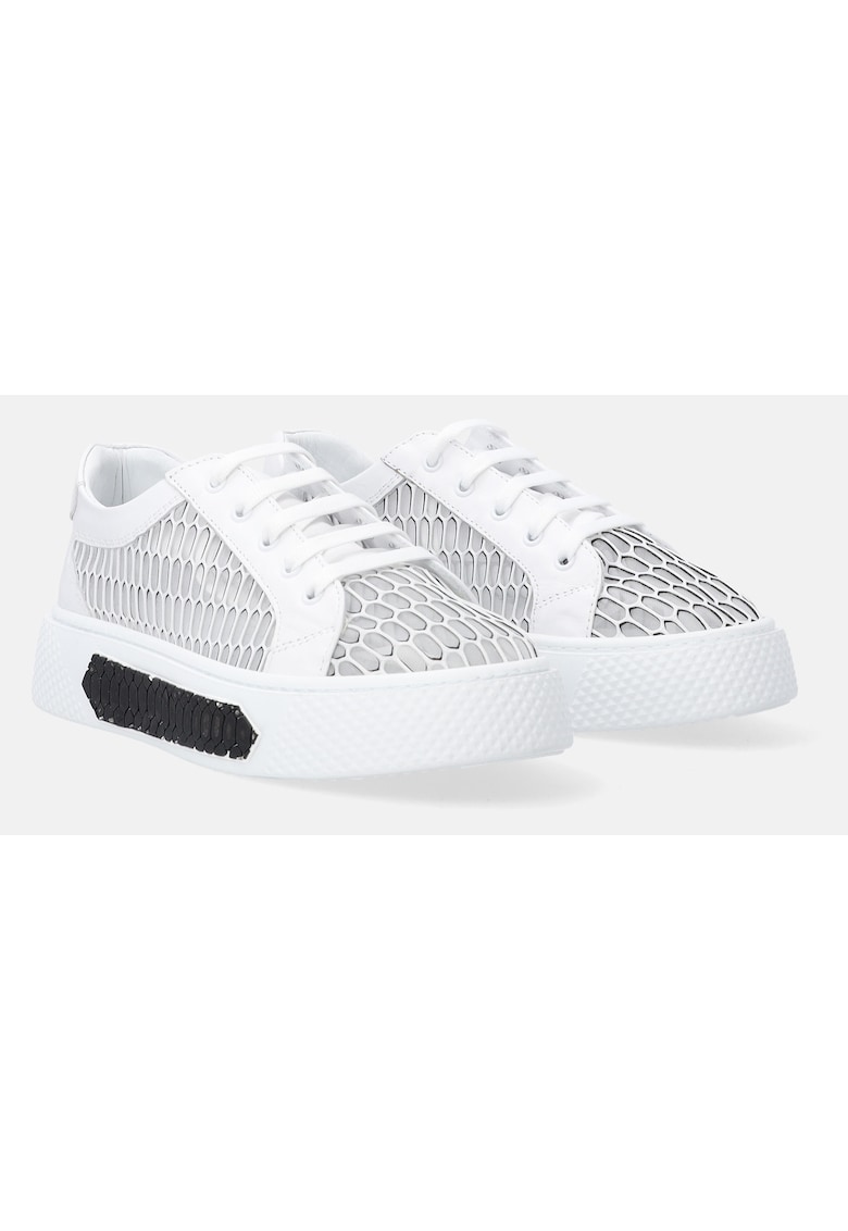 Pantofi sport cu flatforma din piele cu sireturi -