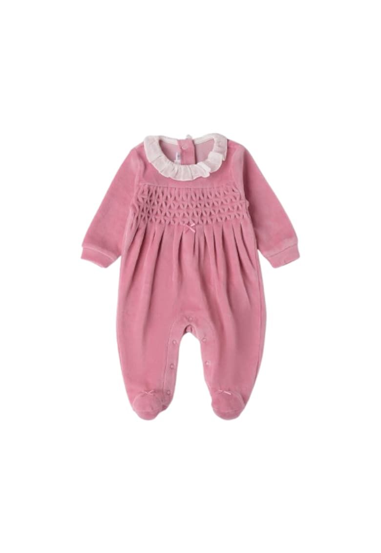 Salopeta din Chenille cu Broderie Smocking si Volanase