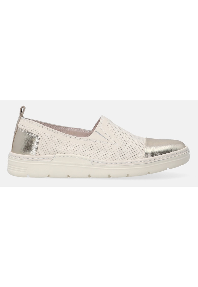 Pantofi slip-on din piele cu aspect ajurat si insertii metalice -