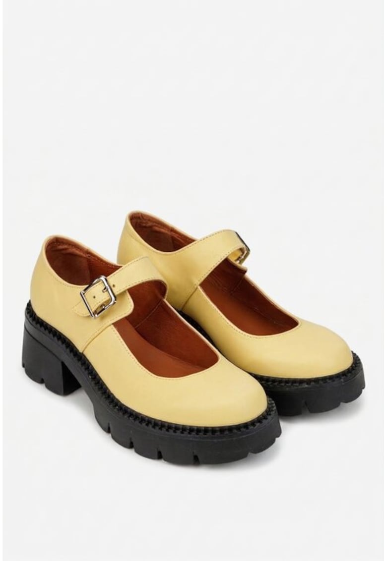 Pantofi dama galbeni din piele - Galben deschis