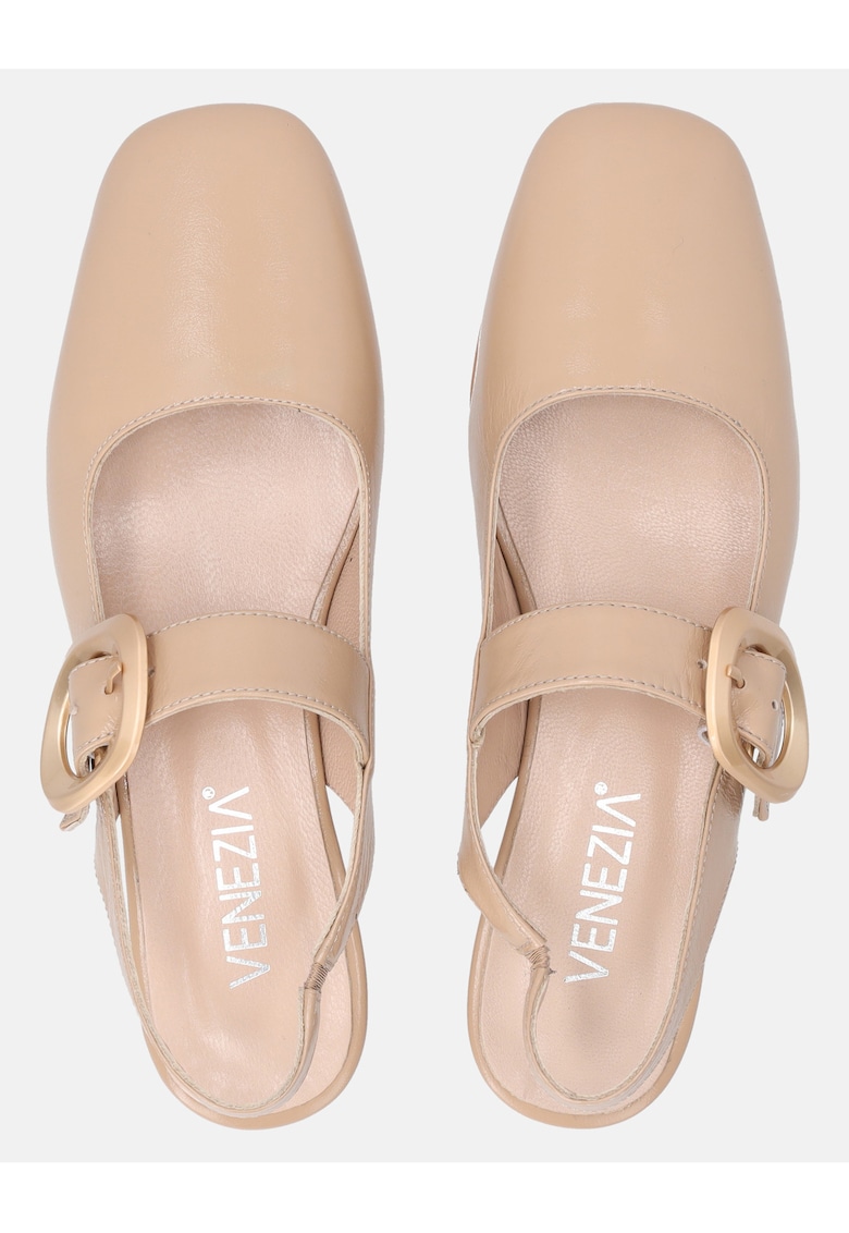 Balerini slingback cu varf patrat din piele