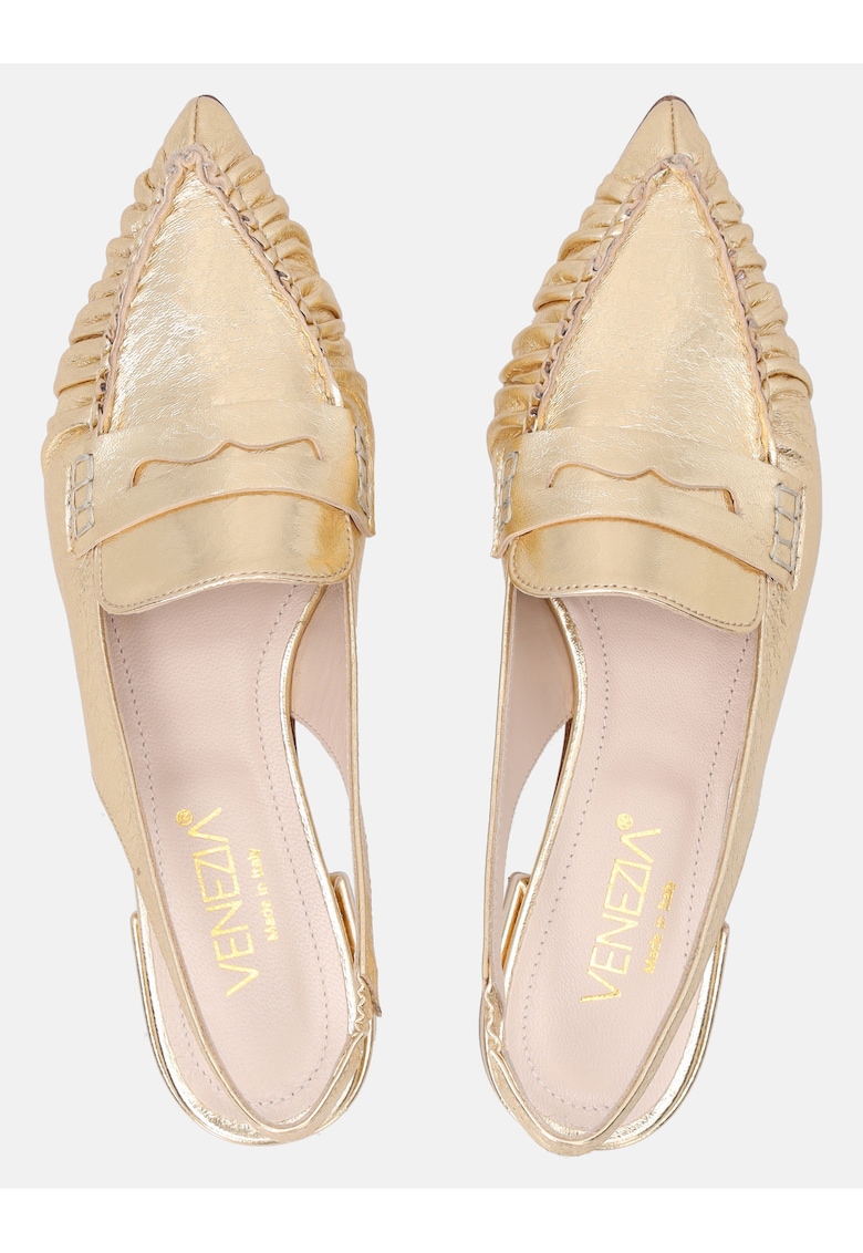 Pantofi slingback din piele cu aspect metalizat