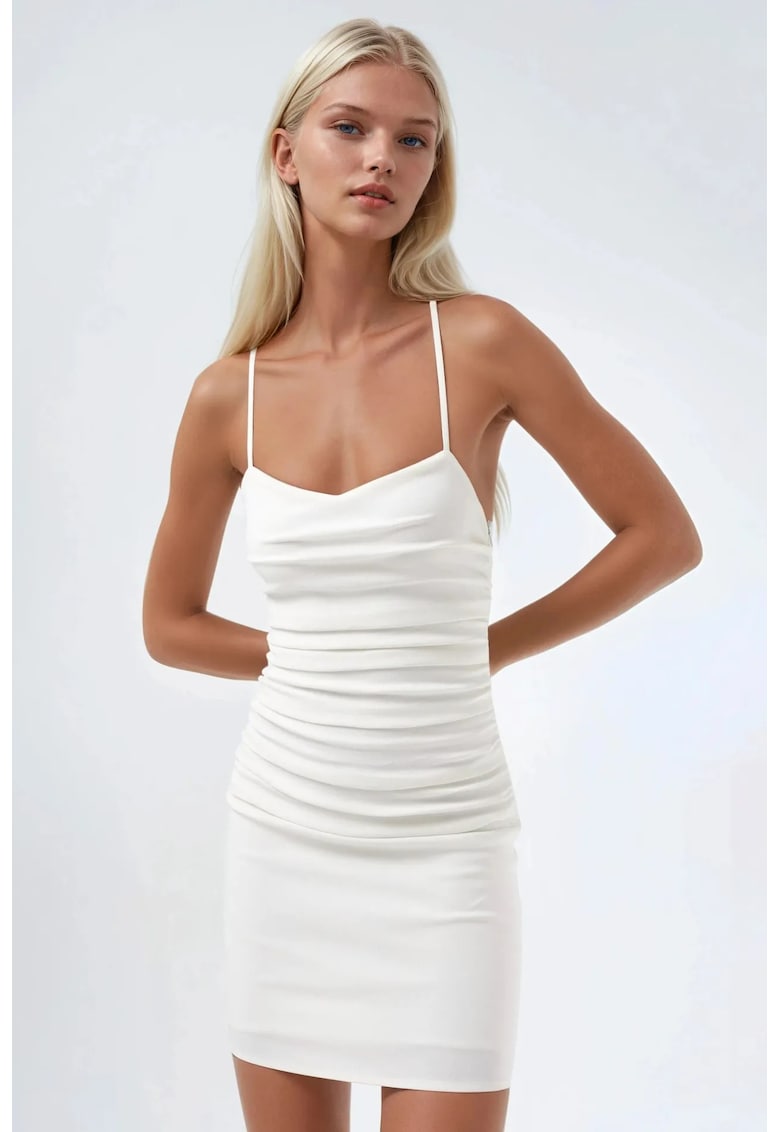 Rochie mini - guler in forma de inima - mulata - alb - poliester-bumbac-elastan