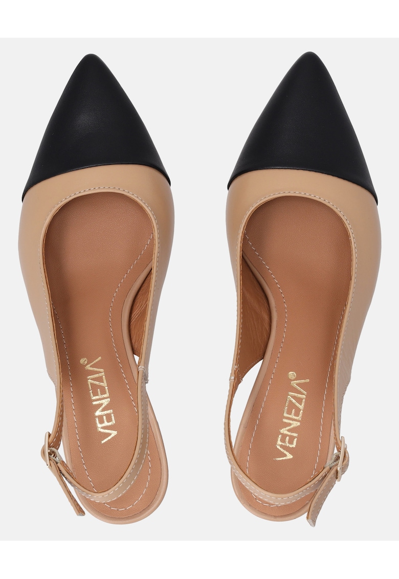 Pantofi slingback cu varf ascutit din piele naturala