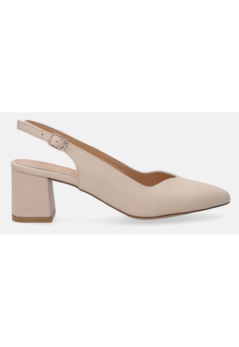 Pantofi slingback uni din piele cu toc masiv
