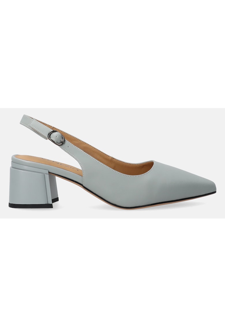 Pantofi slingback uni din piele cu varf ascutit