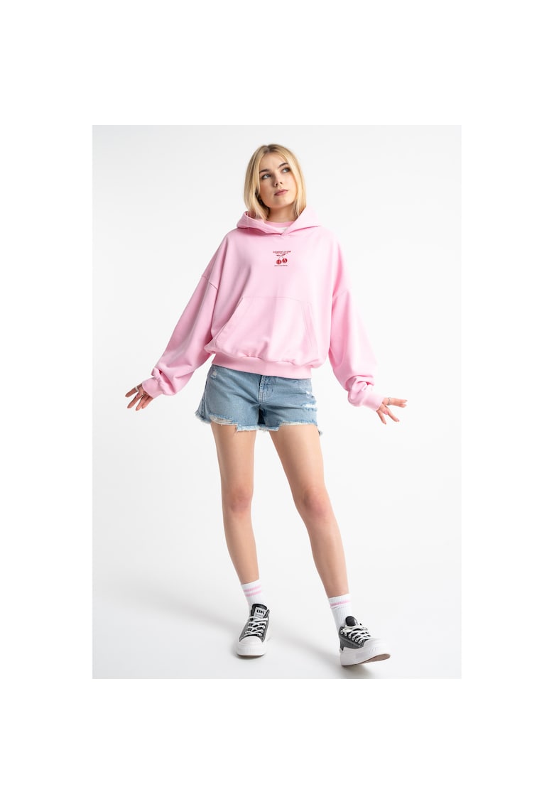 Hanorac supradimensionat cu buzunar kangaroo si imprimeu