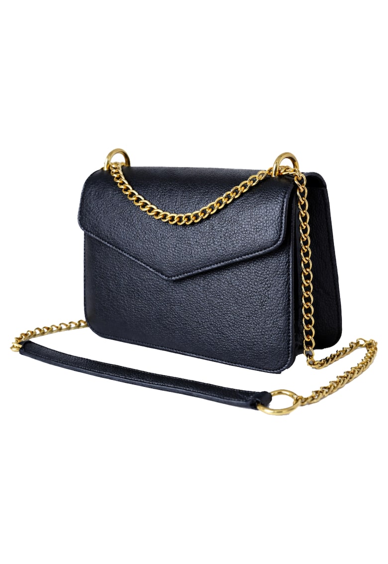 Geanta crossbody din piele naturala texturata Moons - Auriu/Bleumarin