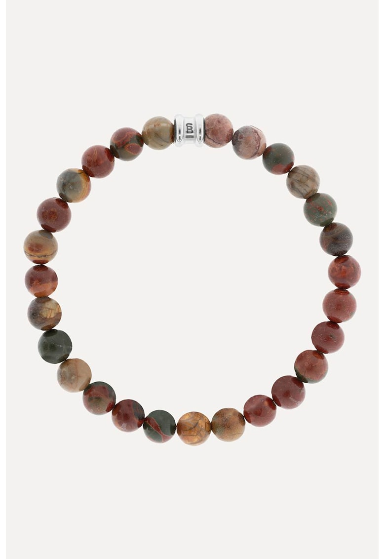 Bratara cu margele din lemn de pin - Maro cognac/Verde inchis