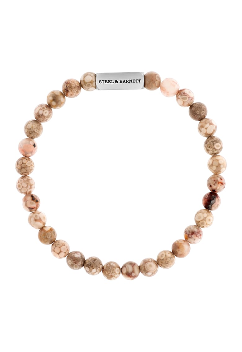 Bratara cu pietre semipretioase si logo gravat - Bej