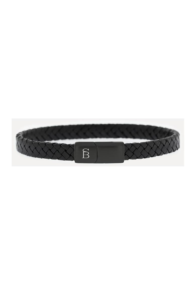 Bratara din piele cu detaliu din otel inoxidabil - Negru