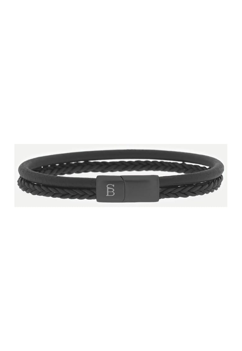 Bratara din piele cu detaliu din otel inoxidabil - Negru