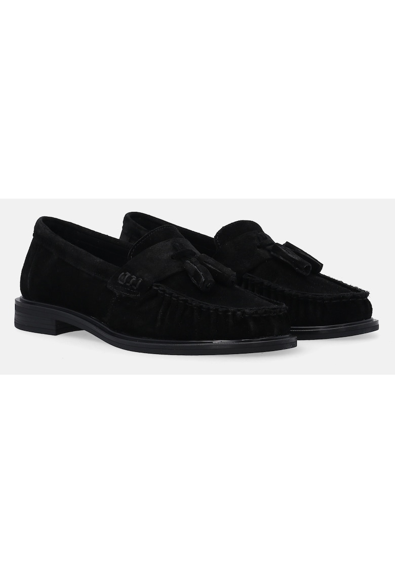 Pantofi tip loafer din piele intoarsa - Negru - Negru