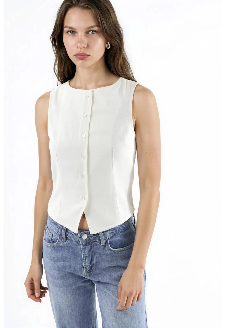 Top dama - Textil - Bej - Guler rotund