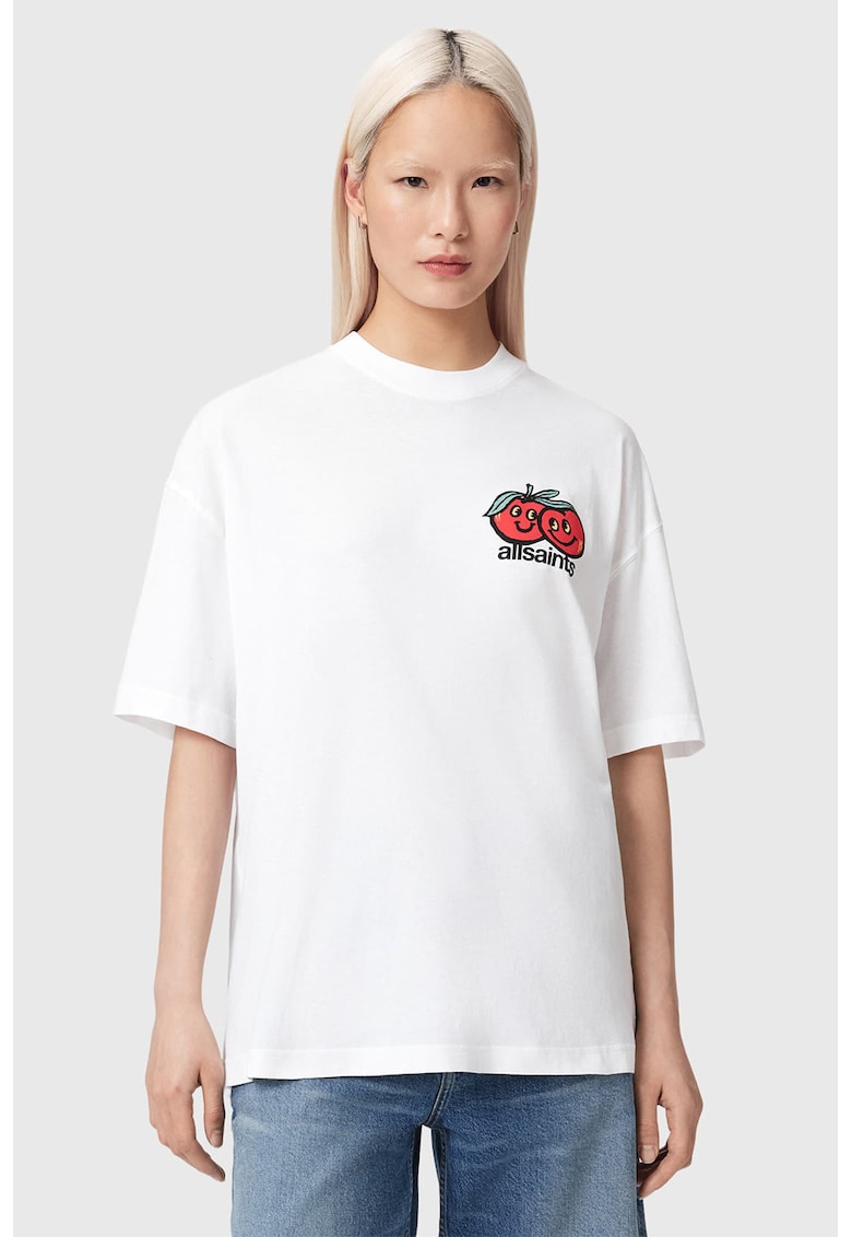 Tricou din bumbac organic cu imprimeu grafic pe partea din spate - Rosu/Alb optic