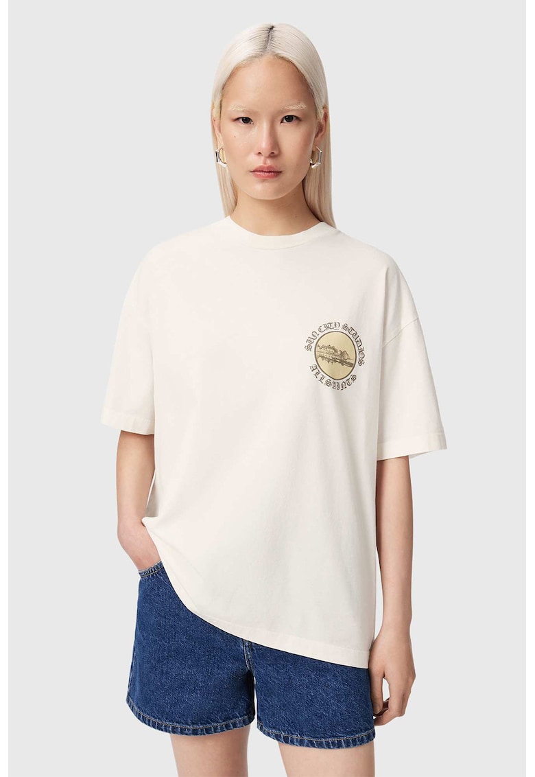 Tricou lejer din bumbac cu imprimeu - Galben pastel/Bej