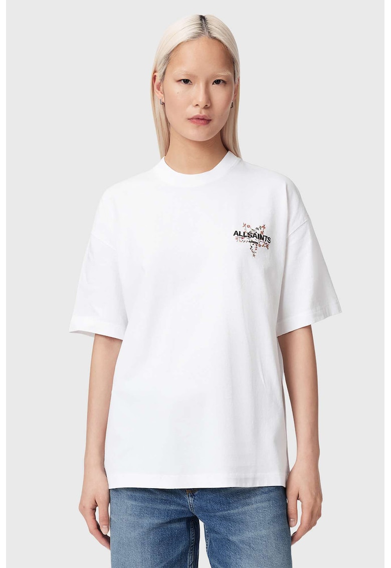 Tricou lejer din bumbac cu imprimeu logo pe partea din spate - Negru/Alb optic/Rosu corai