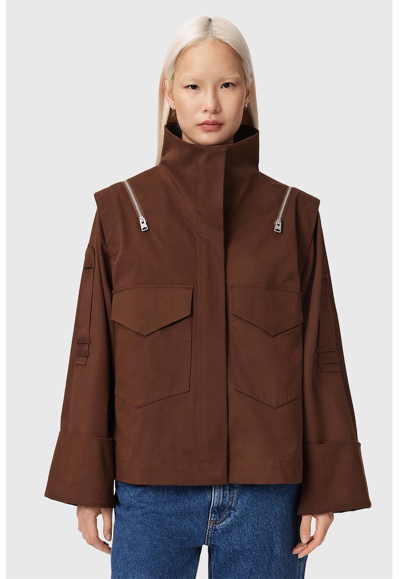 Jacheta supradimensionata din amestec de lyocell cu maneci largi - Maro