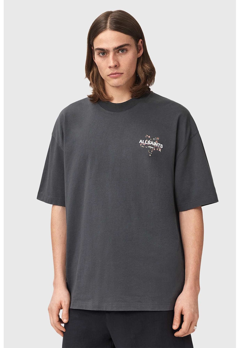 Tricou supradimensionat cu imprimeu logo - Alb/Gri inchis