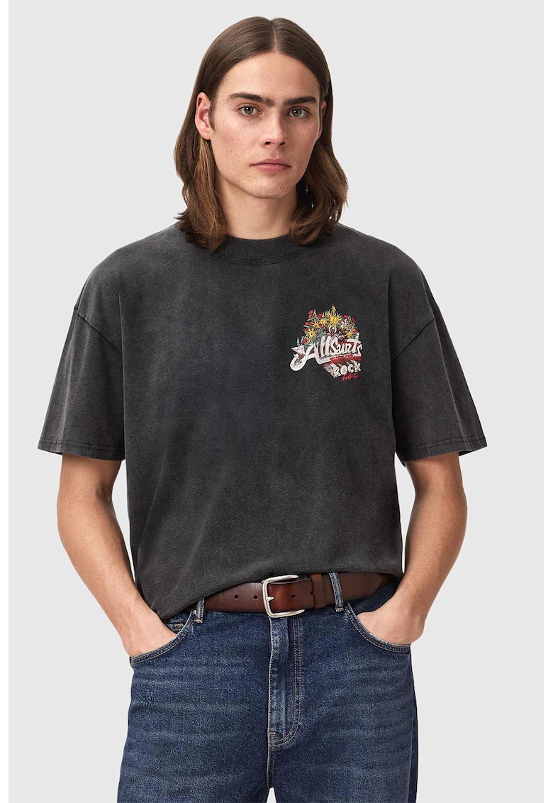 Tricou supradimensionat cu imprimeu - Rosu vermillion/Negru antracit