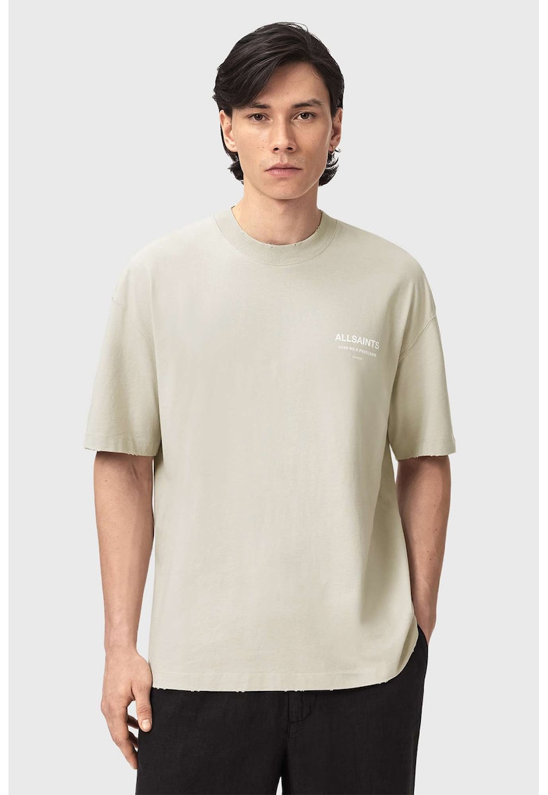 Tricou supradimensionat cu imprimeu text - Alb/Bej