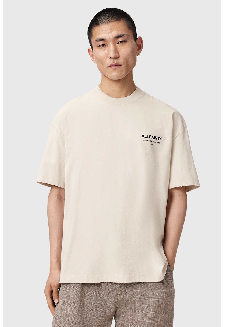 Tricou supradimensionat cu imprimeu text - Negru/Bej