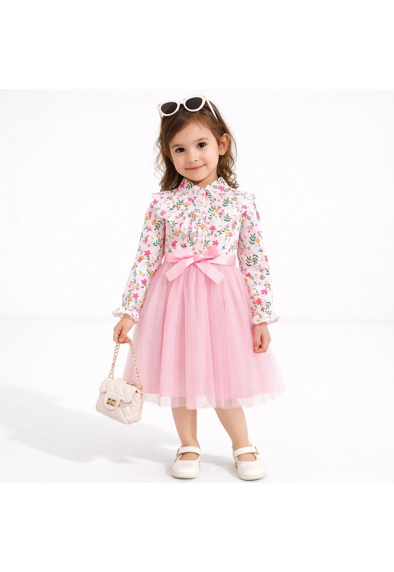 Rochie Eleganta Fetite Roz cu Imprimeu Floral Dania