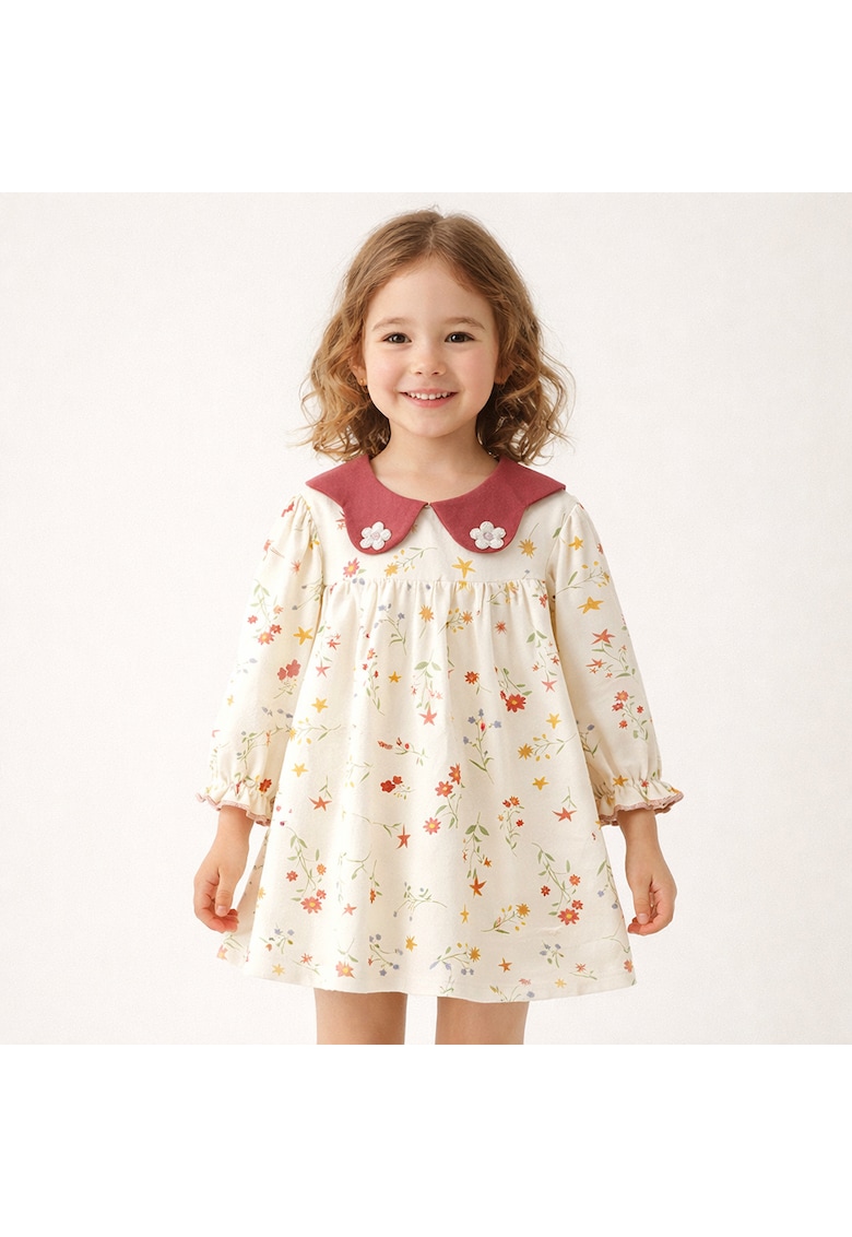 Rochie Fetite Crem cu Floricele Sabina