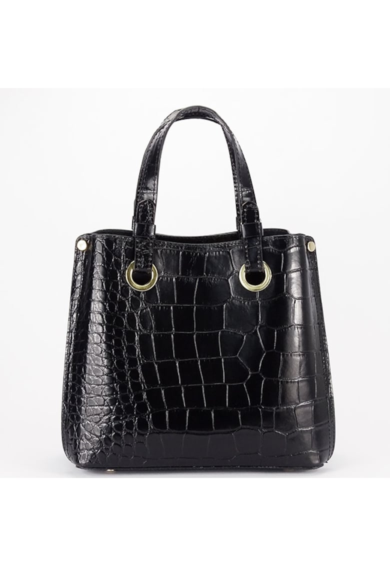 Geanta neagra din piele naturala cu imprimeu de reptila 8916 129 19986 - Negru