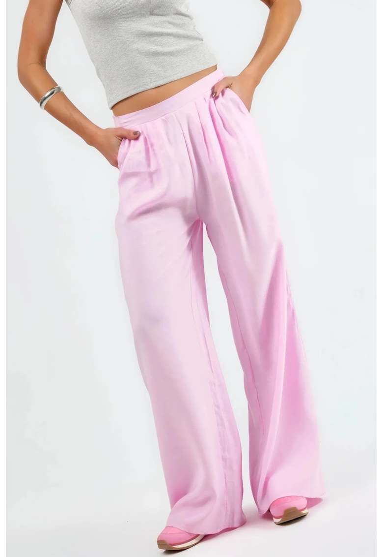 Pantaloni dama - Roz pudrat - Talie inalta