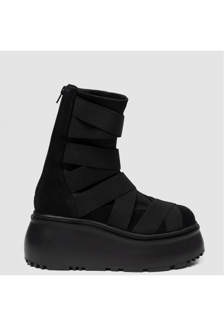 Ghete din piele intoarsa - cu model suprapus din benzi elastice Uddy Extreme - Negru