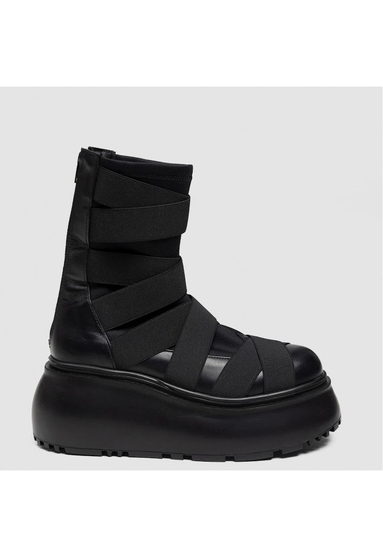 Ghete din piele naturala cu model suprapus din benzi elastice Uddy Extreme - Negru