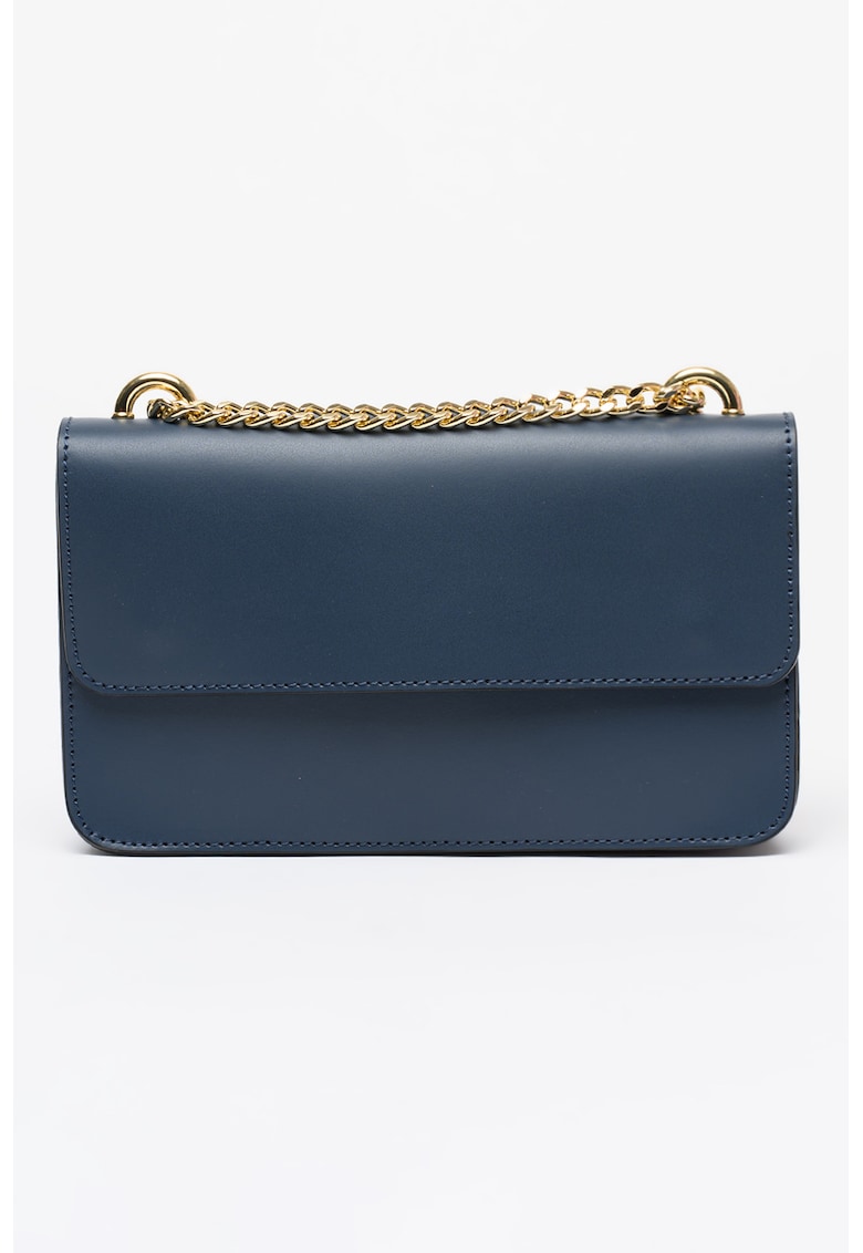 Geanta crossbody de piele cu clapa - Albastru inchis