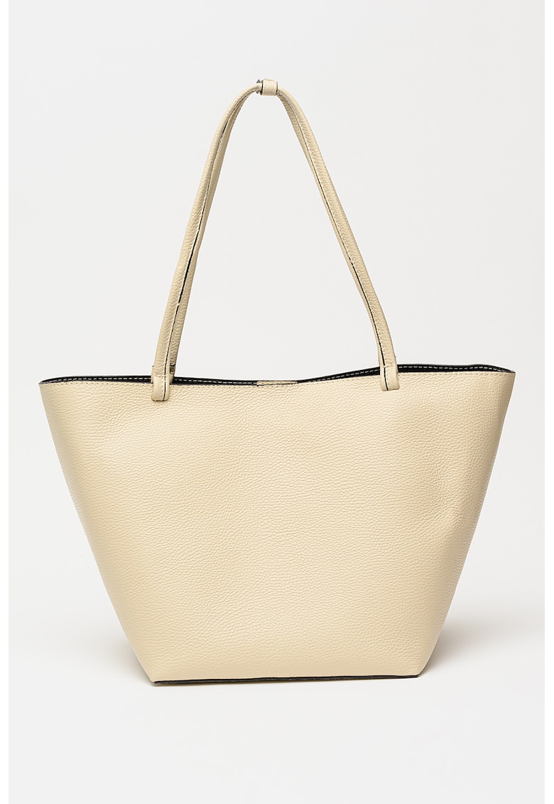 Geanta shopper de piele cu etui detasabil - Bej sampanie