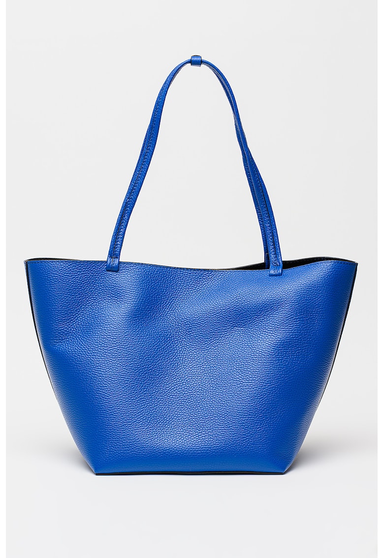 Geanta shopper de piele cu etui detasabil - Albastru safir