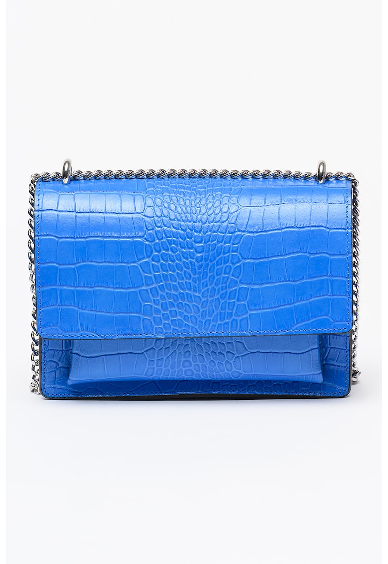 Geanta crossbodyde piele cu aspect de piele de crocodil - Albastru neon