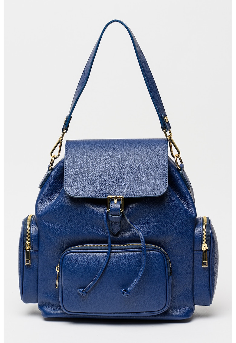 Rucsac de piele cu bretele ajustabile - Albastru gentian