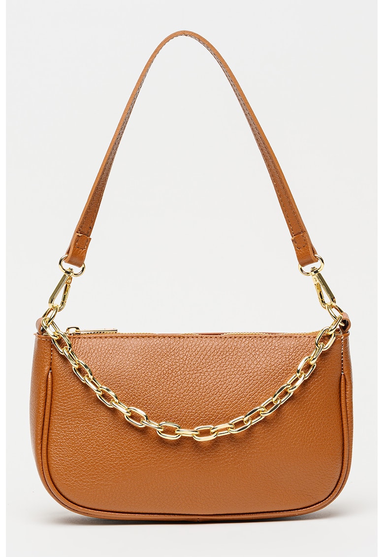Geanta crossbody de piele granulata - Caramel