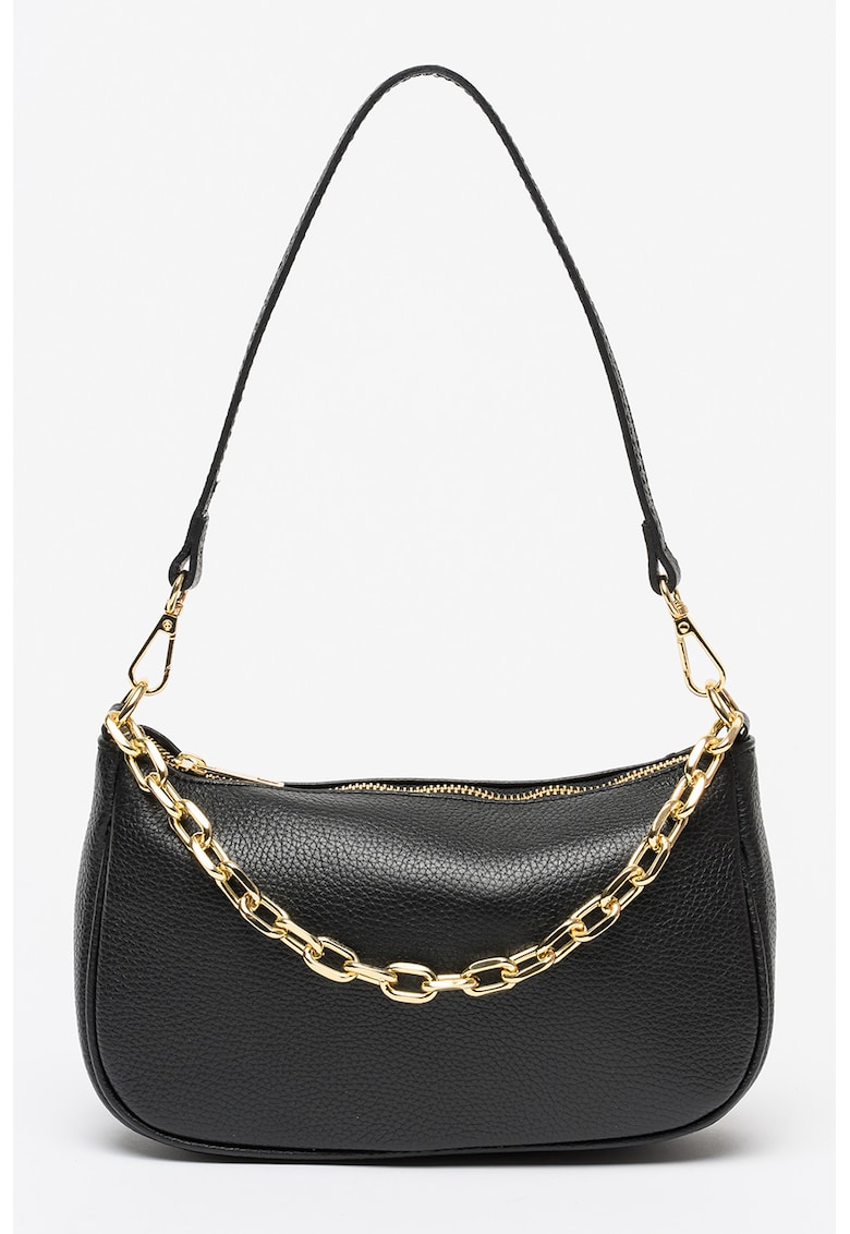 Geanta crossbody de piele granulata - Negru carbon