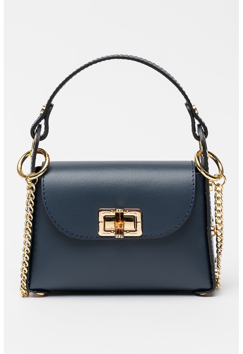 Geanta crossbody de piele cu bareta din lant - Albastru cobalt